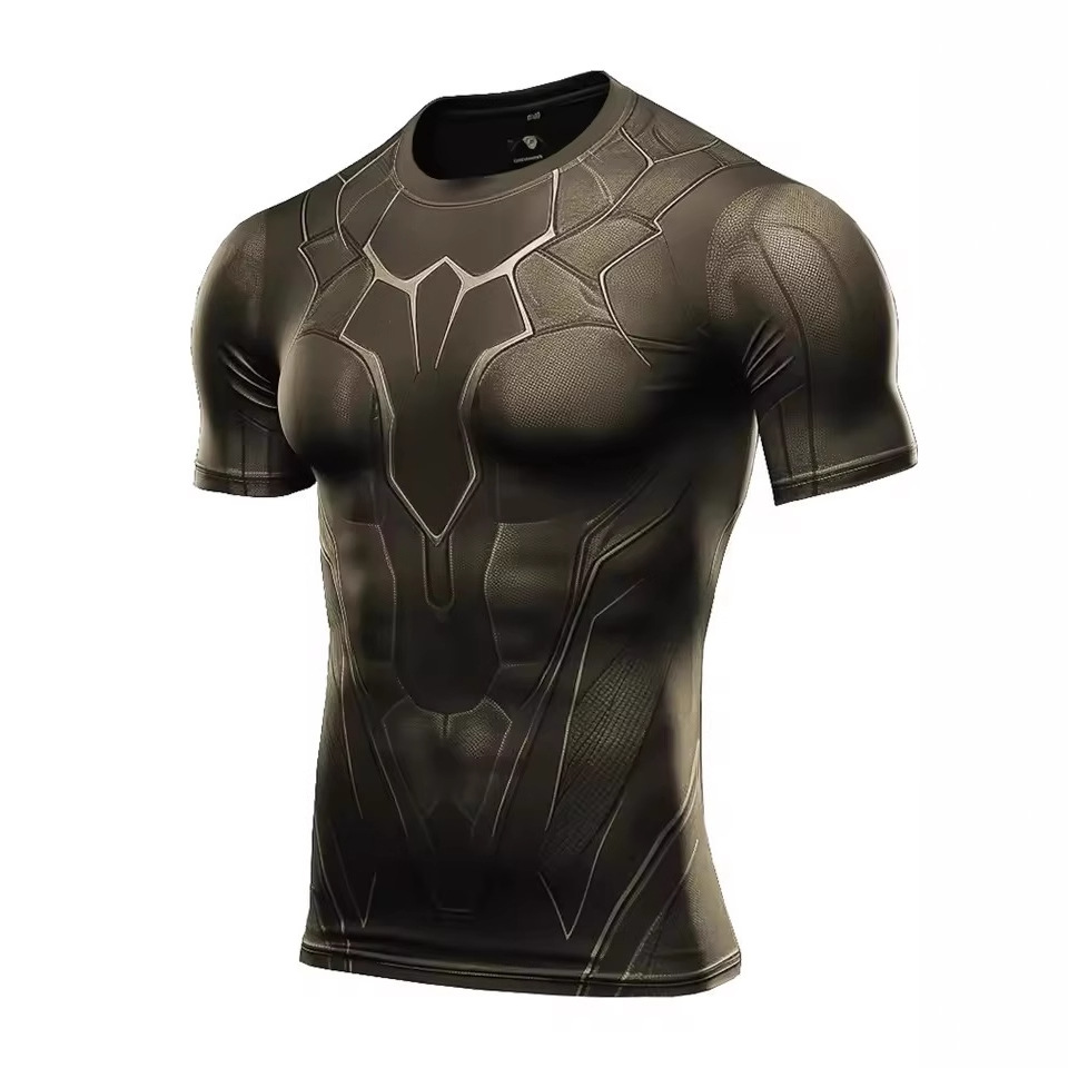 Tecnología Metal Gense Armor 3D Impresión de los hombres Verano Deportes Malla suelta Camiseta de cuello redondo de manga corta transpirable