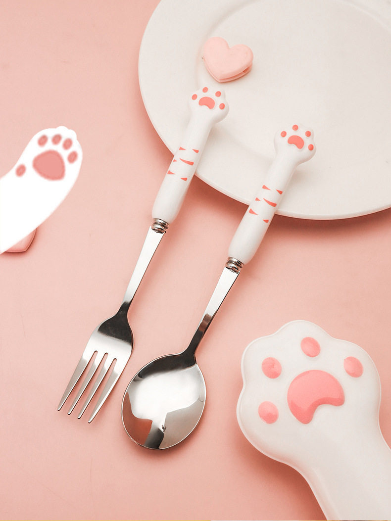 35g Weight Tableware Kitchen and drinking utensils Daily Occasion Stainless Steel, Plastic, Silica Gel Material Cat Pattern Cute Style Cute Cat Stainless Steel Plastic Silica Gel Tableware 1
