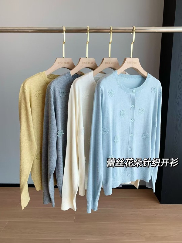 氛围感！温柔立体蕾丝花朵针织开衫时尚羊毛上衣外套秋女K0851M|undefined
