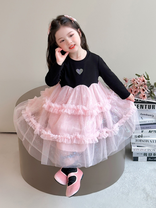 女童2025年秋款新款爱心网纱公主连衣裙一件代发童装网红礼服裙潮|undefined