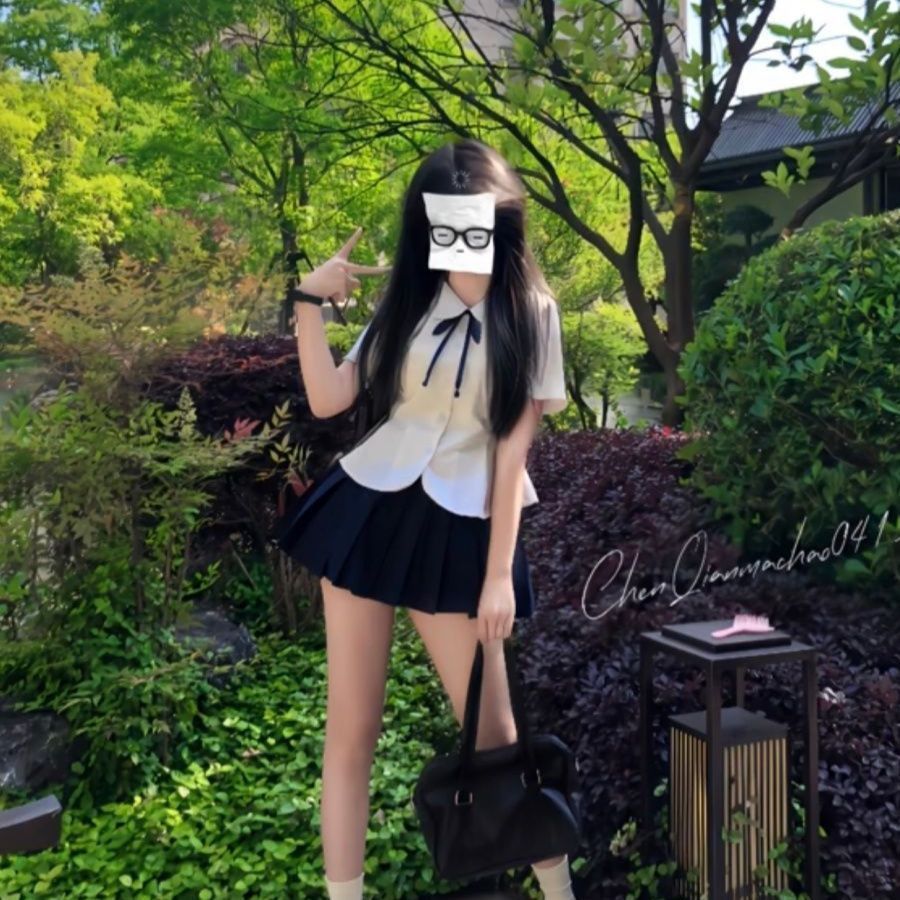 Kawano Summer Soft Girl JK Doll Collar Shirt Women's Preppy Style Short Sleeve Petal Hem Basic Pleated Skirt Design