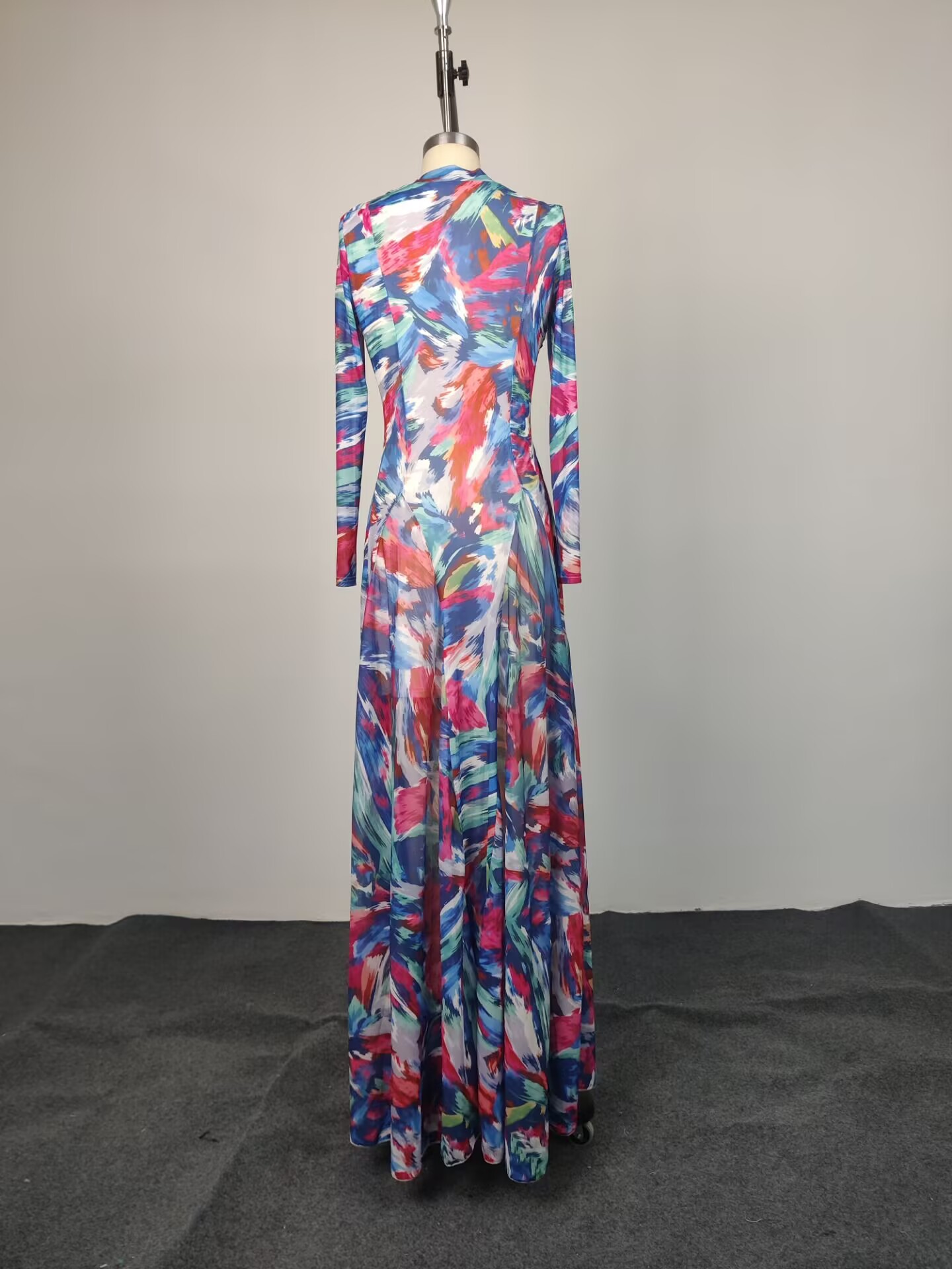 Women's Elegant Floral Maxi Dress – Long Sleeve Round Neck Bodycon Midi Dress With Fitted Waist Rsatile For Work & Events_ecoleips.com