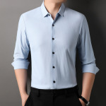 时尚男士长袖衬衫2025秋款精品商务中年休闲男装高端免烫棉质衬衣