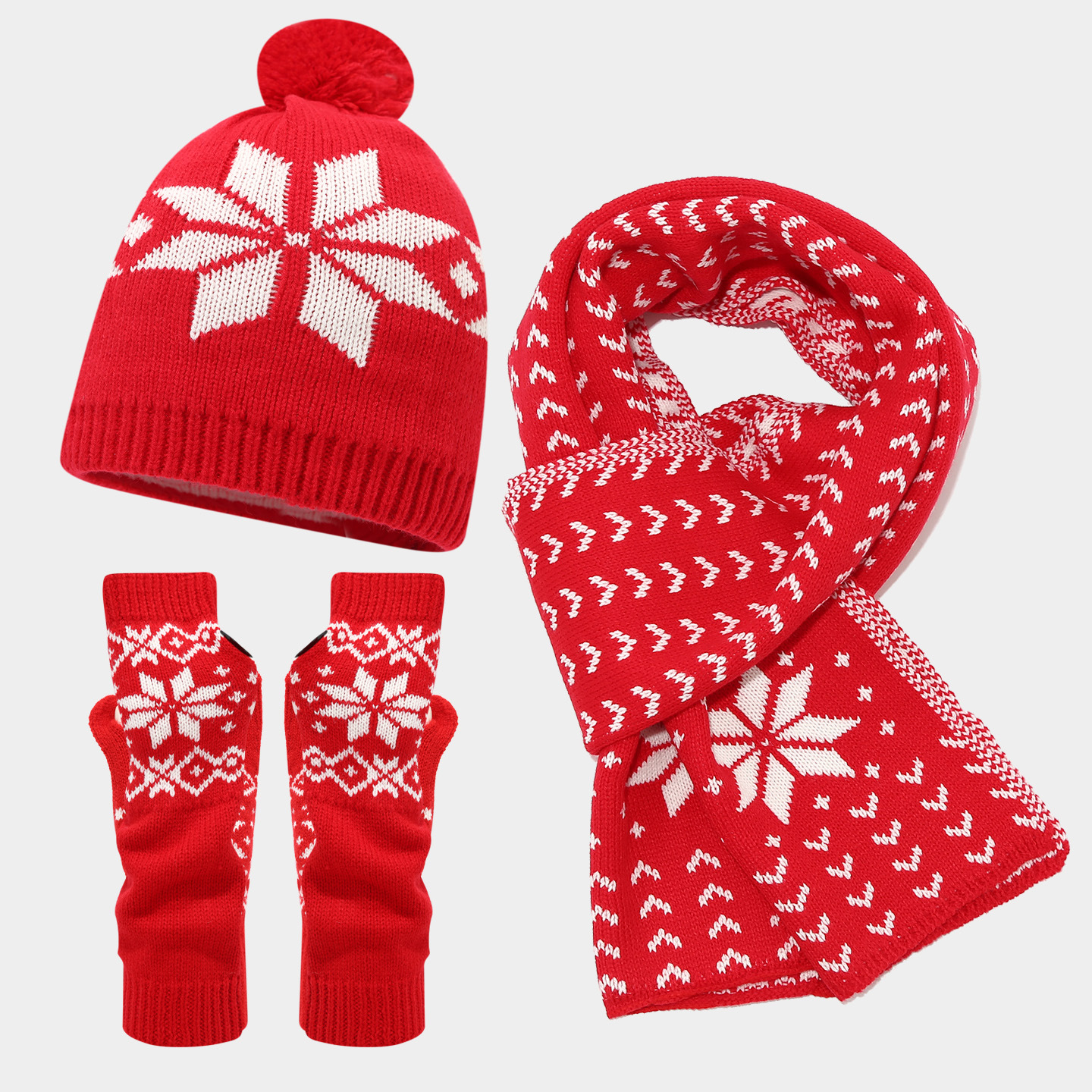 Calentamiento de tres piezas para mujeres y hombres de invierno de Navidad tormenta de nieve patrón de tejer sombrero bufandas guantes de frío moda