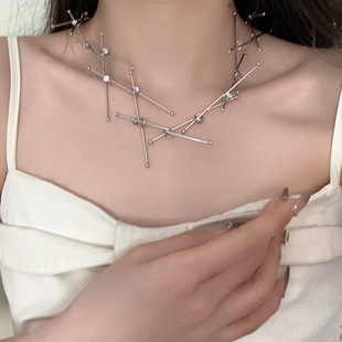Silver Wave Necklace Line Metal Necklace Clavicle Chain Women's Niche Design High-End Splicing Necklace Jewelry