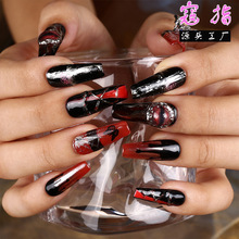 网红美甲甲片暗黑风哥特撞色穿戴甲高级感甲片长梯猫眼手工穿戴甲