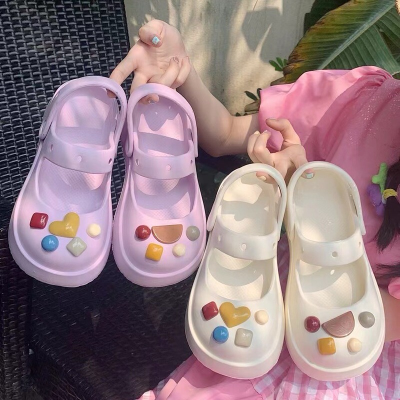 Croc Shoes Thick-Soled Women's Outer Wear 2024 New Height-Increasing Anti-Slip Mary Jane Toe-Toe Sandals for Home Summer Wear