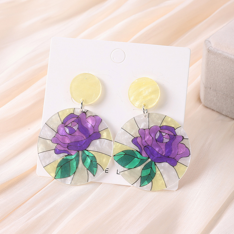 16g Weight Dangling Earrings Classification 1 Pair Quantity Holiday, Daily Occasion Acrylic Material Sunflower, Rose, Chrysanthemum Pattern Women's Gender Printing, Flowers Design Sweet Style 1 Pair Sweet Sunflower Rose Chrysanthemum Printing Flowers Arylic Dangling Earrings 7