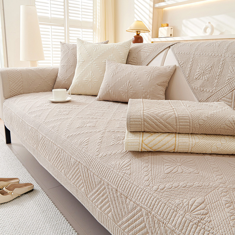 Four Seasons Universal Pure Cotton Sofa Cushion Fabric Non-Slip Simple Nordic Sofa Cover Cream Style Straight Row Sofa Cover