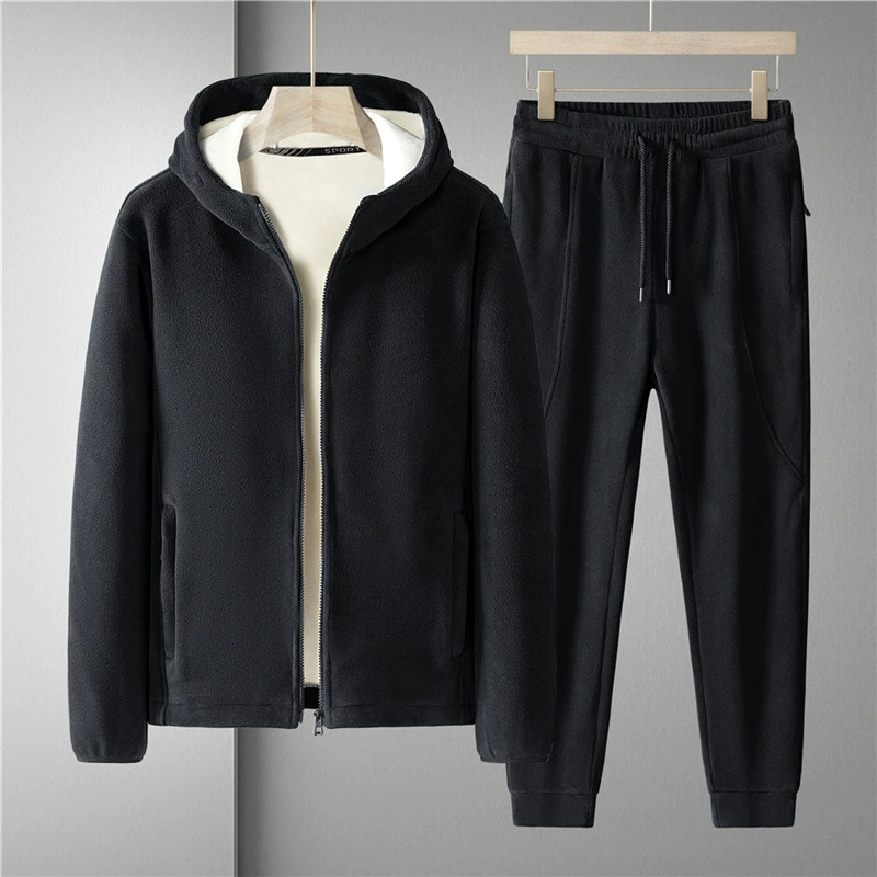 Утолщенный комплект из двух предметов на флисовой подкладке, осенне-зимний теплый повседневный спортивный костюм с капюшоном, Мужское пальто, флисовый свитер больших размеров