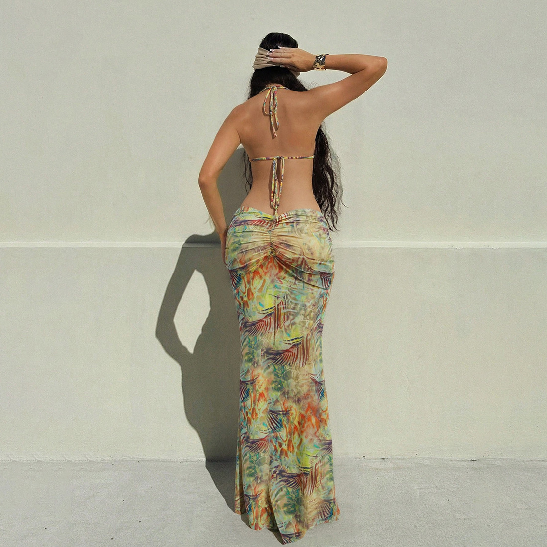 Women's Sexy Halter Tie Beaded Chain Backless Bodycon Maxi Dress – Spring Party Gown_ecoleips.com