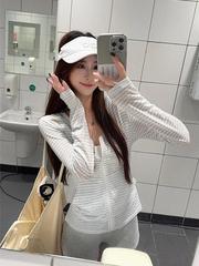 韩系薄款条纹拉链连帽长袖外套女2025秋季新款修身显瘦设计感开衫