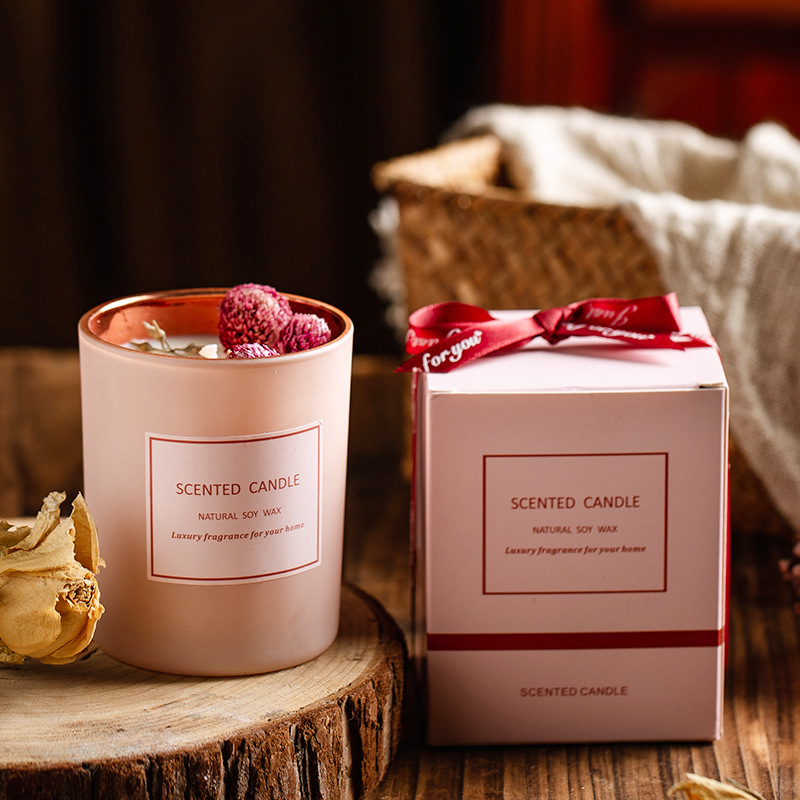 Pink atmosphere aroma candle, romantic ambiance soy wax candle, dried flower candle, candle for setting up a scene