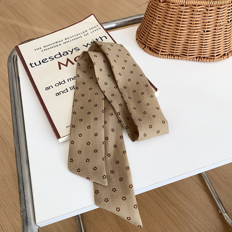 Bufanda de seda, banda larga, sensación de alto nivel, bufanda de lunares pequeños, decoración de cinta de doble capa, banda para el cabello estrecha, bolsa de atar drapeado, cinturón de cinta