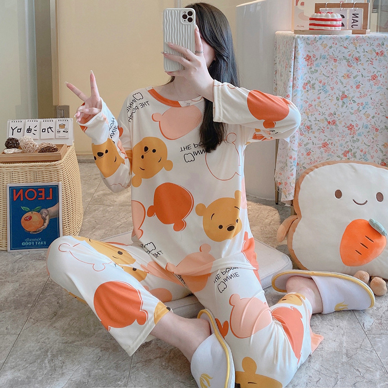 厂家批发跨境睡衣女长袖薄款卡通印花泰国热销东南亚家居服套装