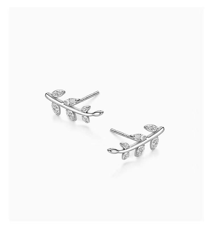 Style Simple Feuille Argent Sterling Placage Strass Boucles D'oreilles 1 Paire display picture 5