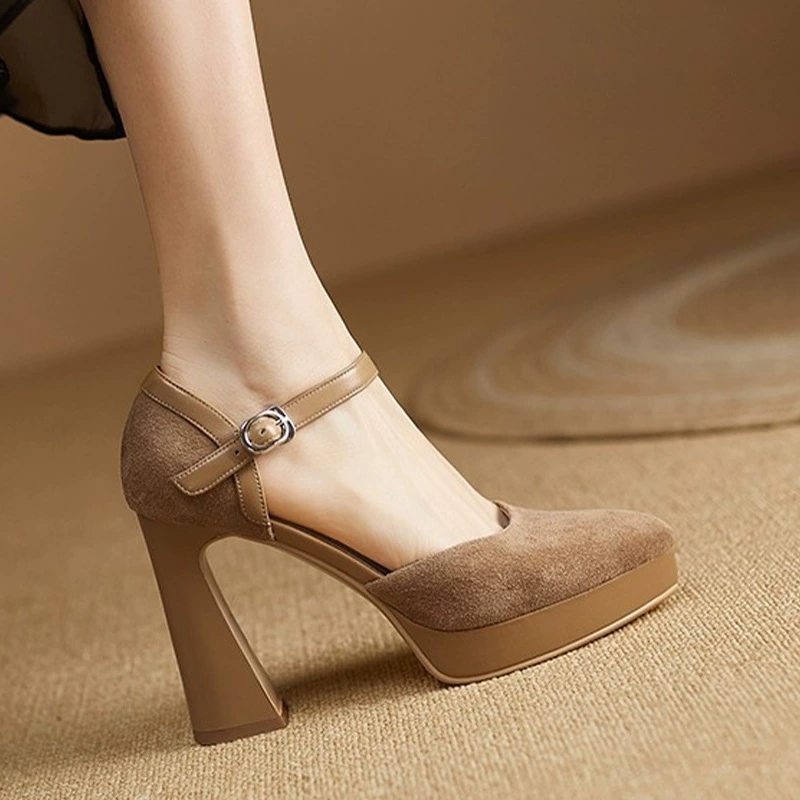 Элегантные женские однослойные туфли на толстом каблуке, матовые туфли на высоком каблуке, с острым носком и мелким горлом, 2023 г.