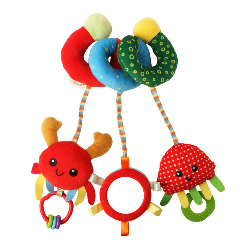Juguete de peluche multifuncional transfronterizo con temática animal para cuna de bebé, juguete relajante para recién nacidos, juguete colgante para cuna de coche.