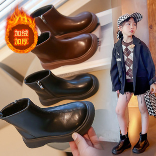 Girl's Martin boots 2023 new autumn and winter popular British style fashion fleece-lined soft bottom comfortable little girl boots fashion