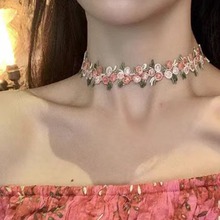 百搭超仙立体刺绣项链春夏新款复古小清新花朵choker项链锁骨链女