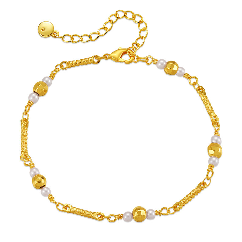 亚马逊新品欧美铜链镀金手链珍珠优雅金色圆球链条复古小饰品混批