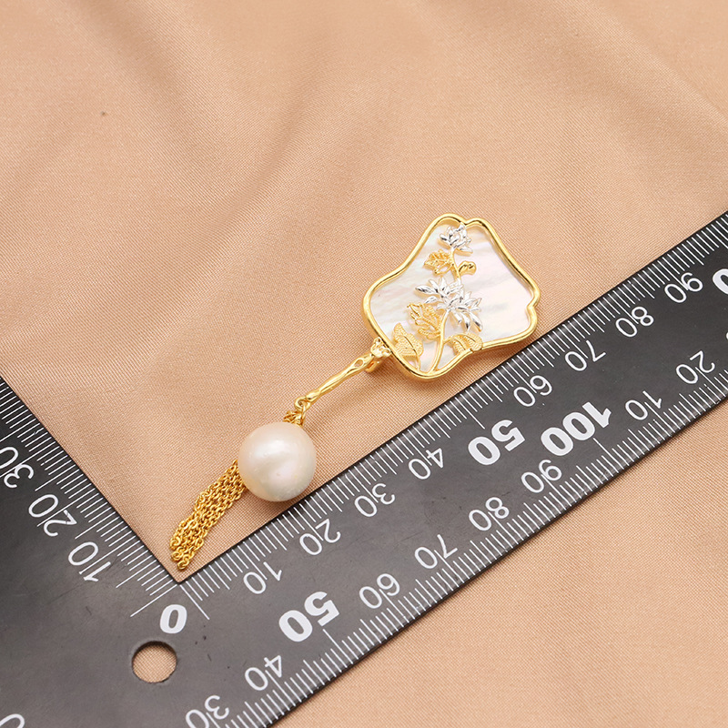 Nuevo estilo chino perla de agua dulce natural broche nicho alto sentido pin accesorios ramillete 18K oro real color retención image 5