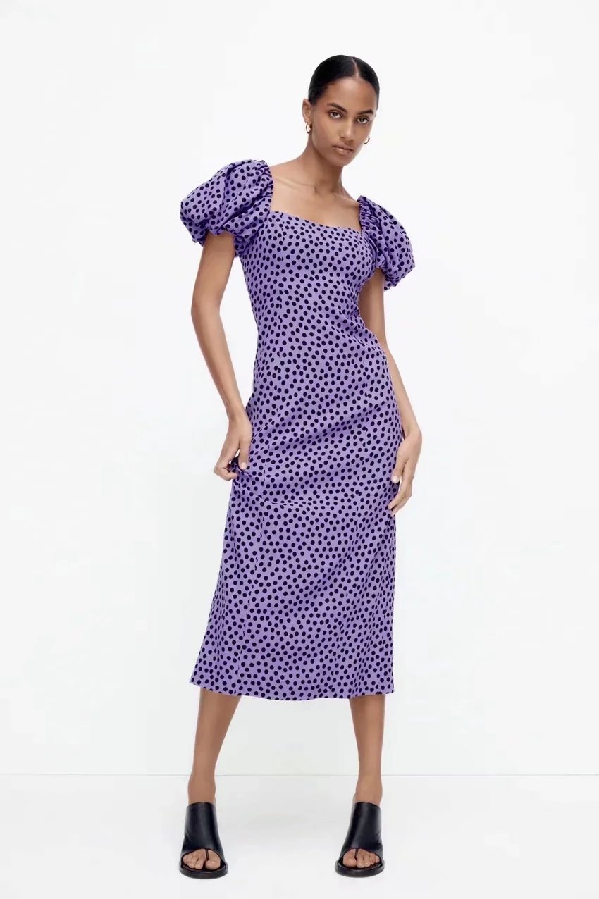 polka dot printing slim slit midi dress nihaostyles clothing wholesale NSAM82616