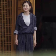 2025秋冬新款亚麻棉牛仔套装高级假两件外套宽松阔腿长裤