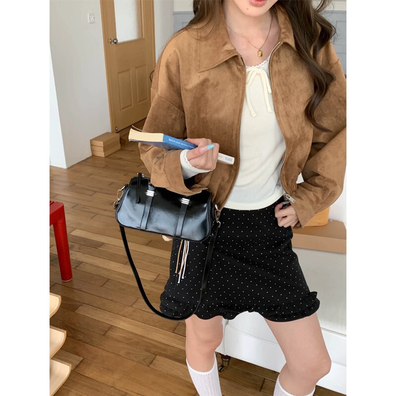 3th Morning Autumn New Vintage Suede Turn-down Collar Jacket for Petite People ZY4404
