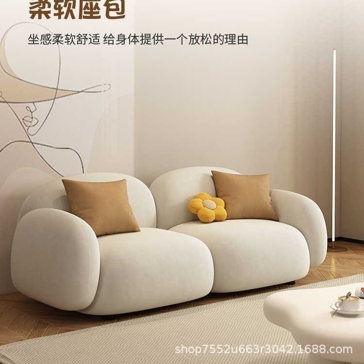 Tech Fabric Small Apartment Sofa for Bedroom and Living Room, Modern Trendy Cream Style Double Reception Fabric Sofa, Small and Foldable