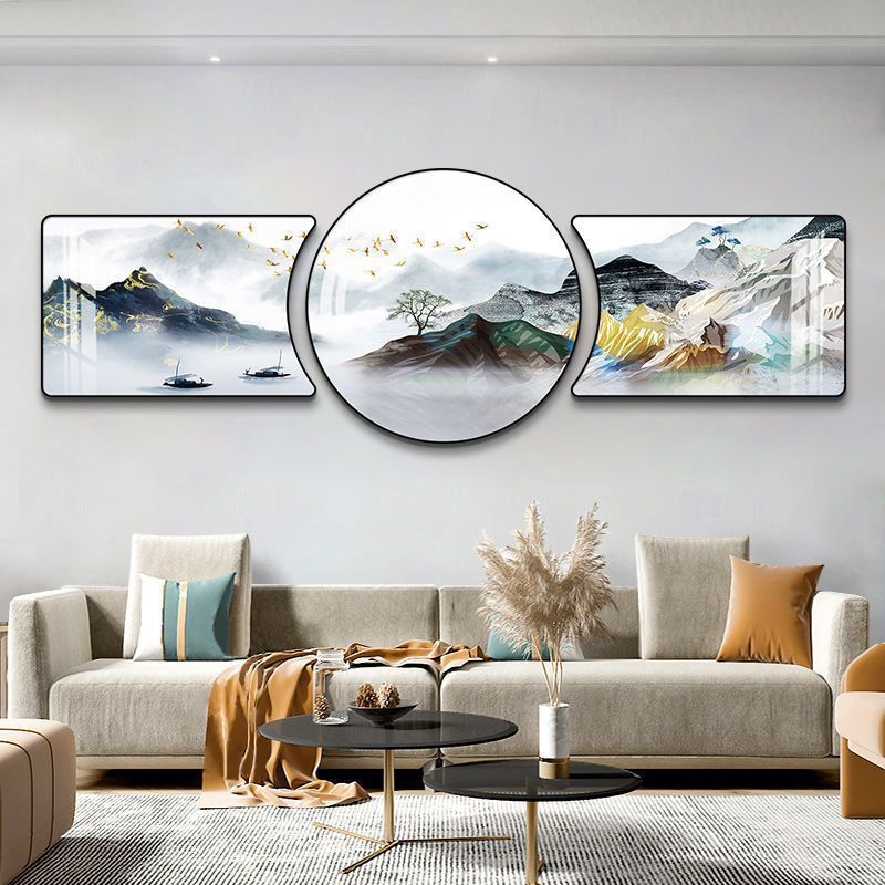 现代简约客厅装饰画沙发背景墙挂画抽象轻奢卧室壁画新中式三联画|undefined