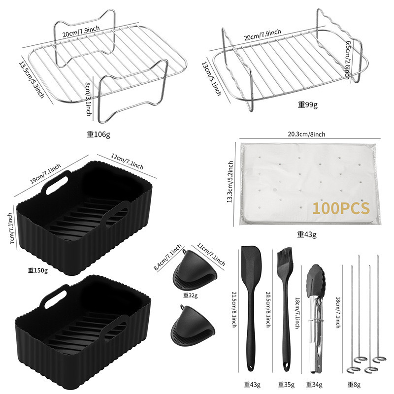 Transfronterizo Amazon 201 acero inoxidable de doble capa parrilla vapor en stock accesorios de freidora de aire rectangular Parrilla de barbacoa