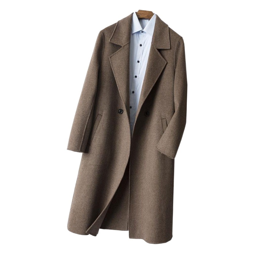 Invierno nuevo estilo coreano juventud abrigo de lana de doble cara abrigo de lana de los hombres de longitud media fuera del hombro cazadora abrigo de cachemira-libre