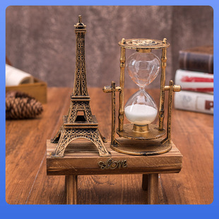 ✅ Retro Paris Eiffel Tower Hourglass Ornaments 1047 Creative Student Gift Wooden Tree Stump Hourglass Decorative Ornaments
