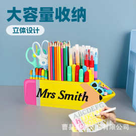 圣诞节教师用品男女书桌标志教室学校笔筒笔筒铅笔形状铅笔收纳盒