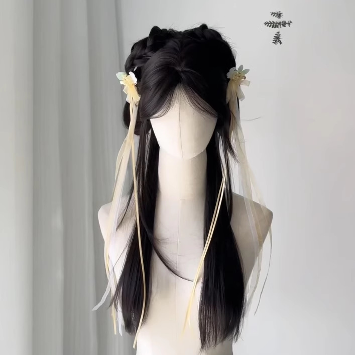 Wig Female Ling Miaomiao cos Wig Cool Sense Mid-length Straight Hair New Chinese Hanfu Antique Wig Integrated