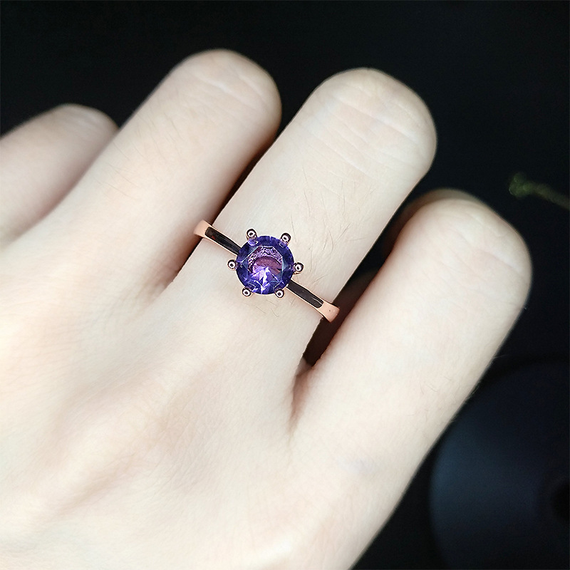 Fashion Round Copper Plating Inlay Artificial Gemstones Rings 1 Piece