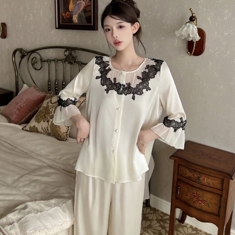 French New Spring Long-Sleeved Trousers Designer Women's Sweet, Noble and Light Luxury Wearable Home Wear Suit