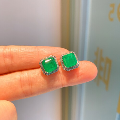 Zhuang Sheng Sheng Jewelry Fashion Trend Imitation Emerald Square Pendant Necklace Earrings Set Women's Gift Pendant