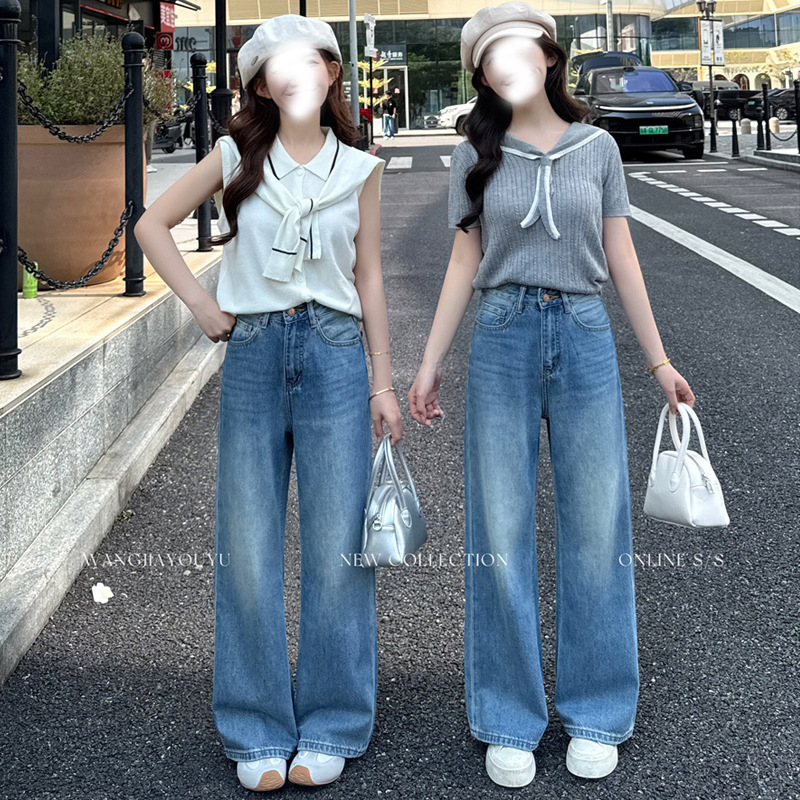 Wangjia Youyu【Dayaoyao】Petite Retro Straight Wide-Leg Pants for Women 2026 Summer Versatile Jeans