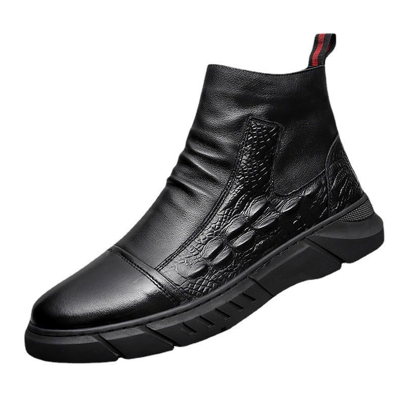 Botas Martin, zapatos de motocicleta con patrón de cocodrilo para hombre, herramientas de estilo británico, zapatos de moda coreanos para hombre, otoño e invierno más terciopelo para mantener el calor