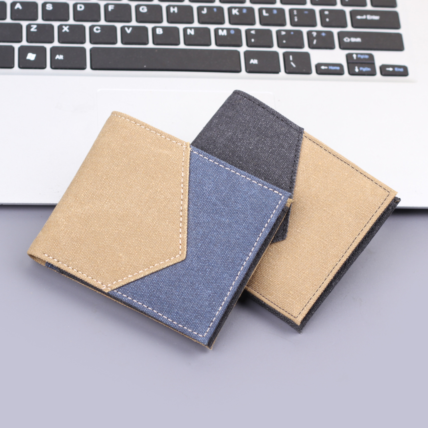 Cartera de lona corta para hombres cartera de hombres bolsos de dólares bolsos de denim bolsos de tarjetas de cuero para hombres bolsos transfronterizos