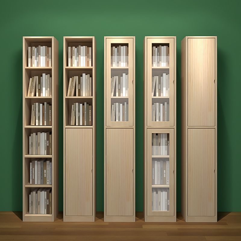 Solid Wood Bookcase with Glass Door Children's Bookshelf Home Living Room Storage Cabinet Dust-Proof Display Cabinet Narrow Gap Storage Shelf