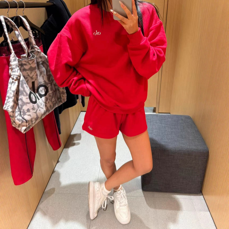25 Autumn Al Alo Three-Dimensional Letter Print Terry Crew Neck Long-Sleeve Loose Couple Sweatshirt Casual Loose Top