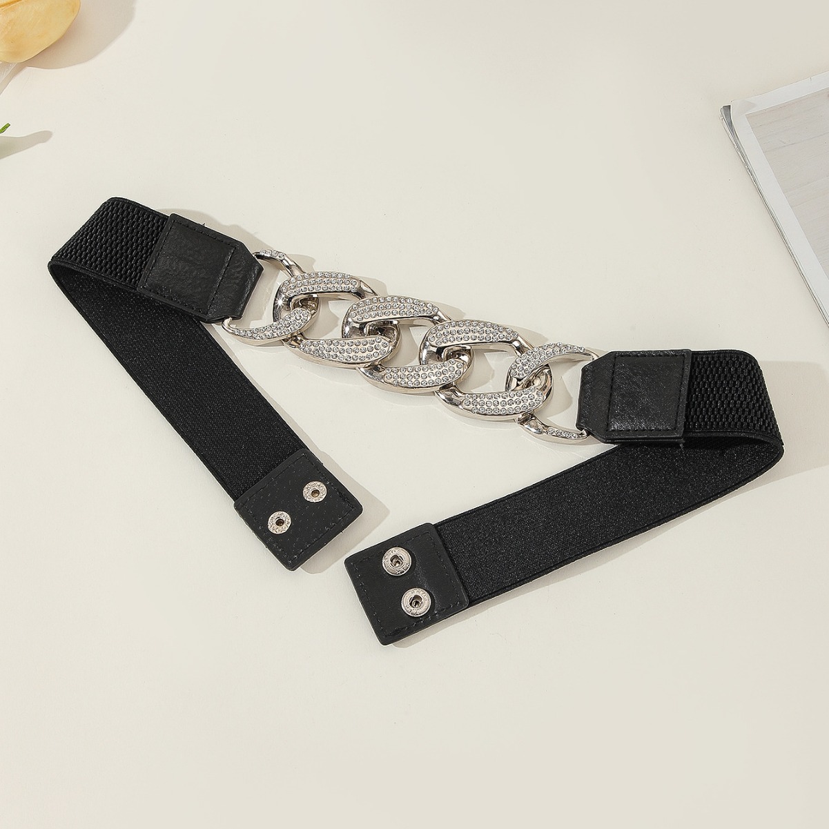 Cinturón Elástico Ancho con Pedrería de Cuero Sintético Decorativo para Vestidos y Abrigos