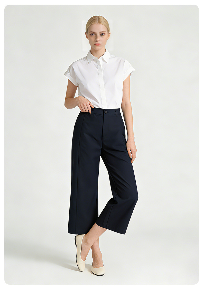 Quần culottes nữ ống rộng cạp cao dáng suông vải modal mềm mại — Xanh lông mòng đen chi tiết 23