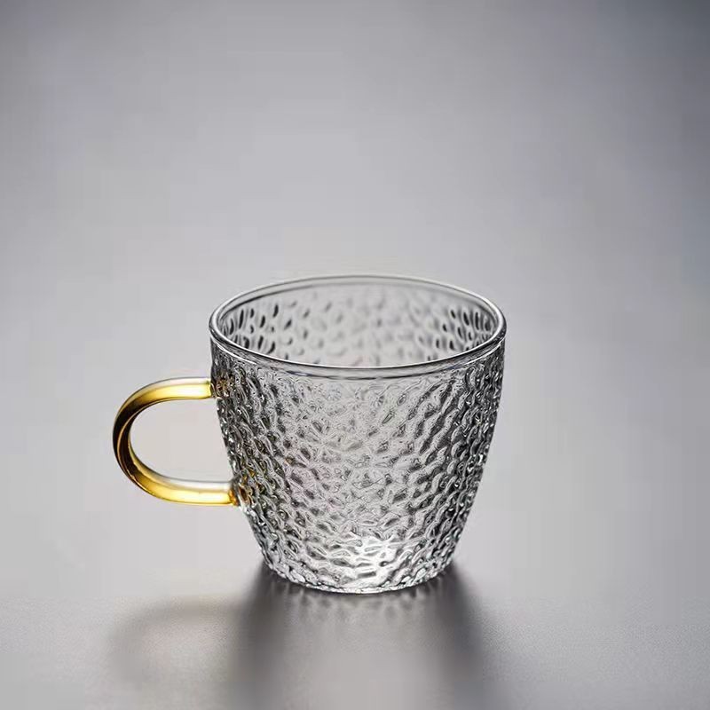 Hammered thick borosilicate glass cup with handle, tea brewing small cup, heat-resistant small cup, host cup, household use