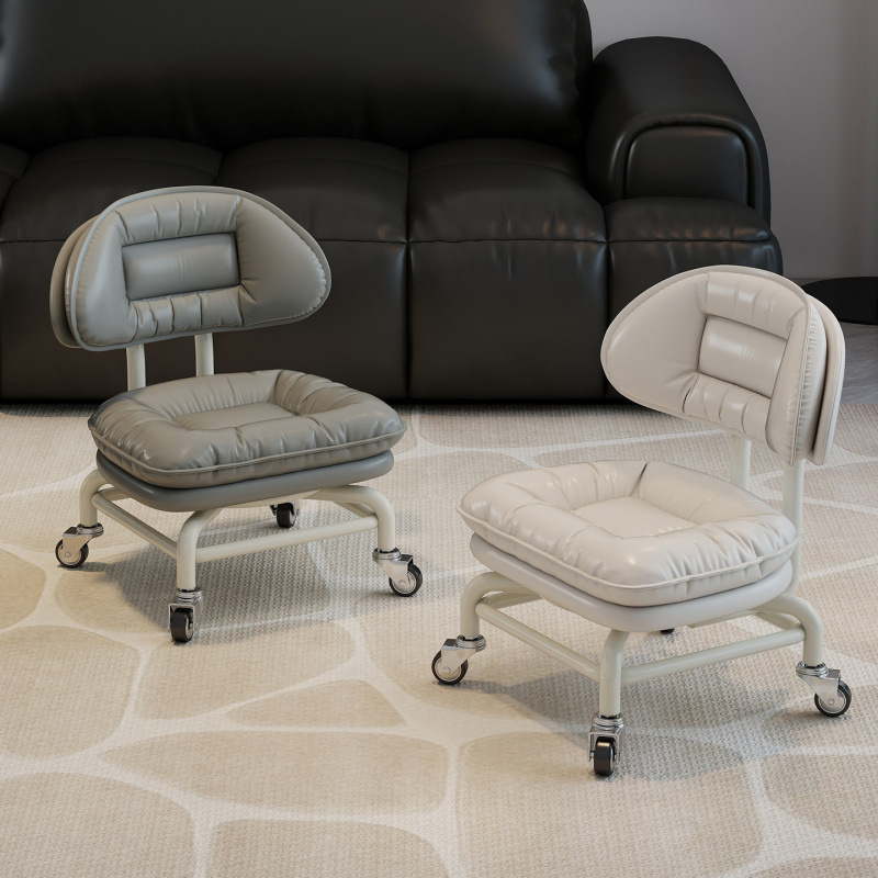 Silent Swivel Caster Stool for Home Use, a Must-Have for Taking Care of Kids, Round Stool, Bench, Seam-Stitching Stool, Low Stool with Wheels, Chair with Backrest