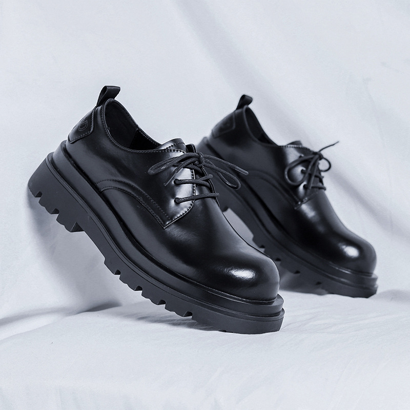 Derby-Stiefel für Herren mit niedrigem Schnitt, Arbeitsschuhe mit dicker Sohle, lässige coole schwarze kleine Lederschuhe für britische Paare 57-R_voghion.com