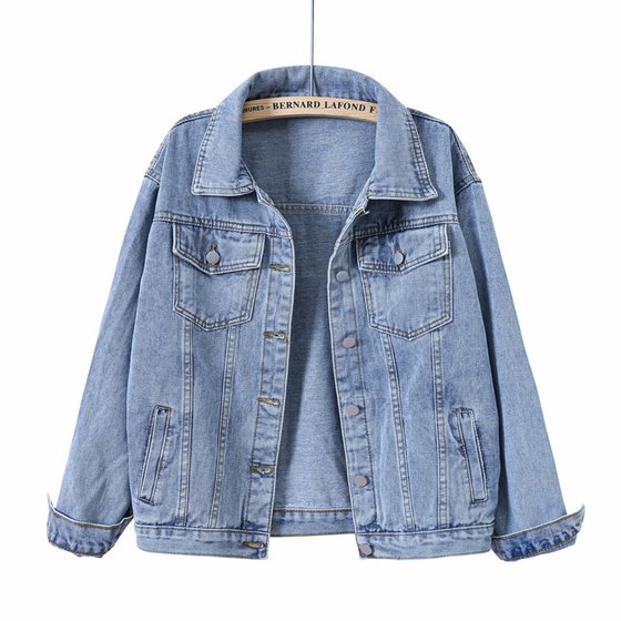 Spring and Autumn New Retro Blue Denim Jacket Women's Loose Korean Style Large Size Foreign Trade ins Trendy BF Style Top